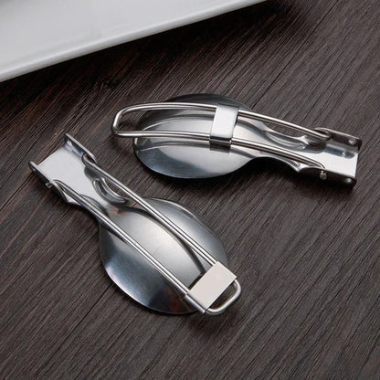 Outdoor Camping Picnic Stainless Steel Spoon Tableware Camp Titanium Spork Folding Camp Spoon Utensil Portable Camping Equipment