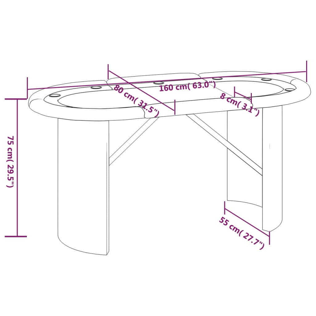 vidaXL 10-spelares pokerbord Grönt 63"x31.5"x29.5"