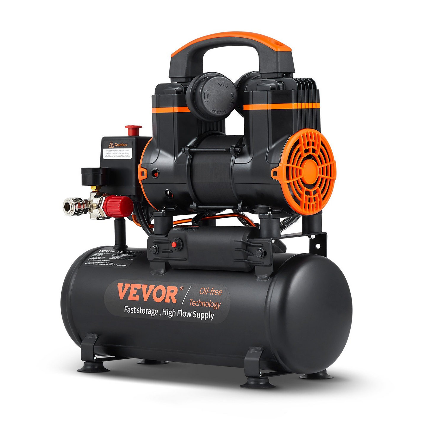 VEVOR luftkompressor 2,1 gallon 900W 2,2 CFM@ 90PSI 70 dB Ultra tyst oljefri