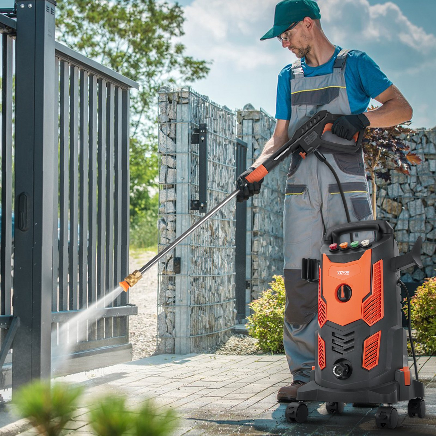 VEVOR Elektrisk högtryckstvätt, 2300 PSI, Max. 1,9 GPM, 1900 W Power Washer med 26 fot slang, 4 snabbkopplingsmunstycken, skumkanon, infällbart handtag för bärbar att rengöra uteplatser, bilar, staket, uppfarter