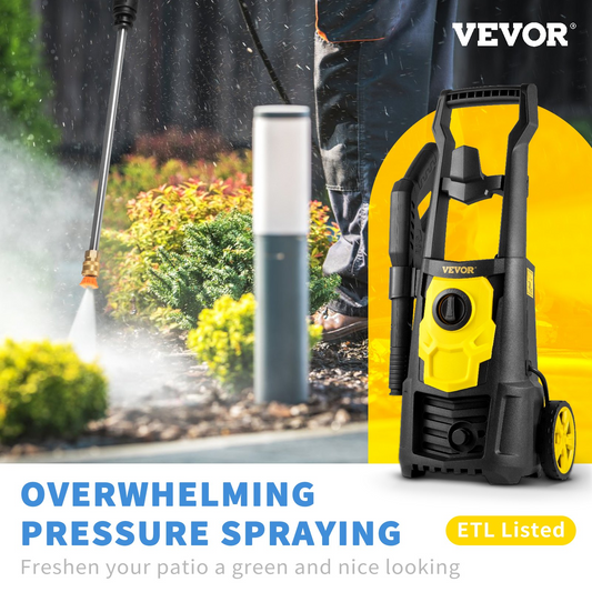 VEVOR Electric Power Washer, 2000 PSI, Max 1,65 GPM högtryckstvätt med 30 fot slang och rulle, 5 snabbkopplingsmunstycken, skumkanon, portabel för att rengöra uteplatser, bilar, staket, uppfarter, ETL-listad