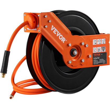 VEVOR Retractable Air Hose Reel, 3/8 IN x 50 FT Hybrid Air Hose Max 300PSI, Air Compressor Hose Reel with 5 ft Lead in, Ceiling / Wall Mount Heavy Duty Single Arm Steel Reel