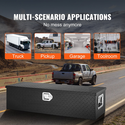 VEVOR Heavy Duty Aluminum Truck Bed Tool Box, Diamond Plate Tool Box with Side Handle and Lock Keys, Storage Tool Box Chest Box Organizer for Pickup, Truck Bed, RV, Trailer, 39"x13"x10", Black