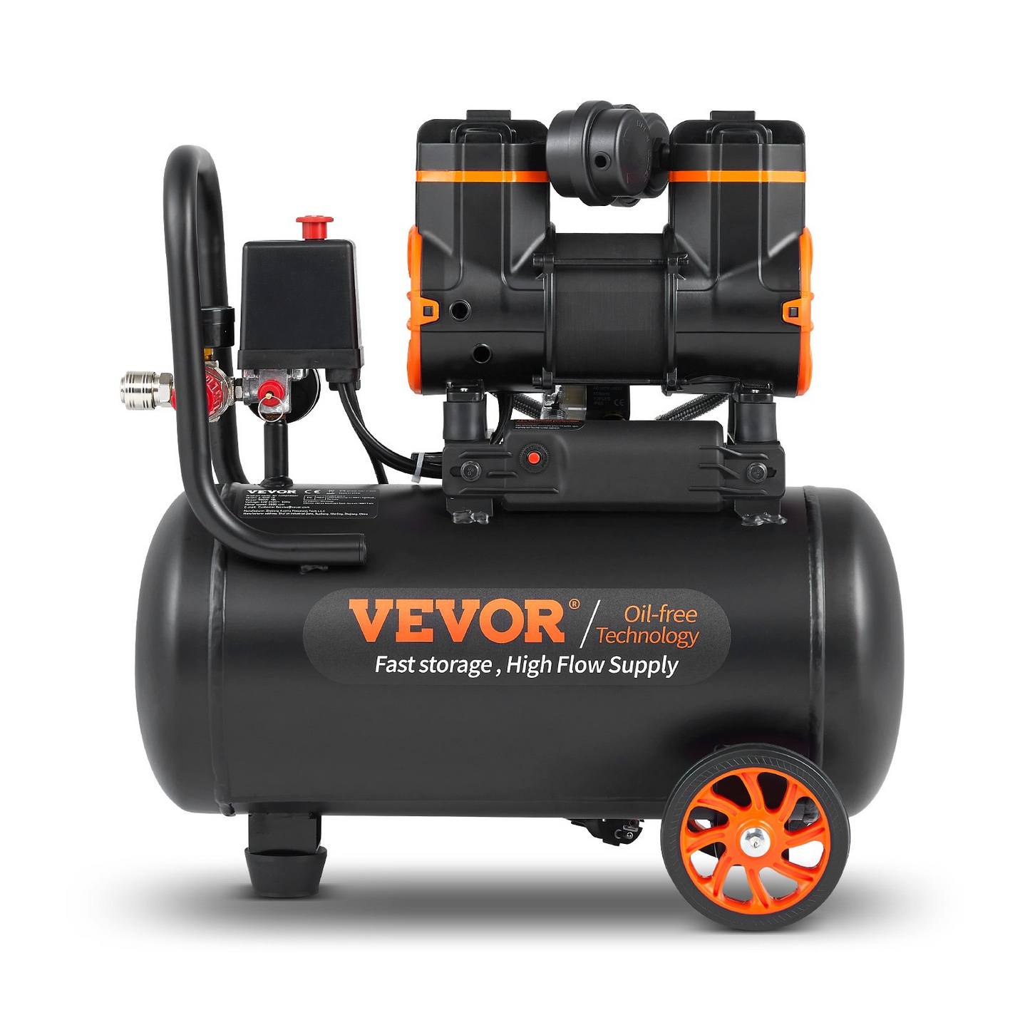 VEVOR luftkompressor 4,8 gallon 900W 2,2 CFM@ 90PSI 70 dB Ultra Tyst oljefri