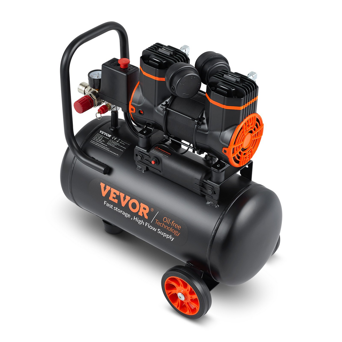 VEVOR Air Compressor 4.8 Gallon 900W 2.2 CFM@ 90PSI 70 dB Ultra Quiet Oil Free