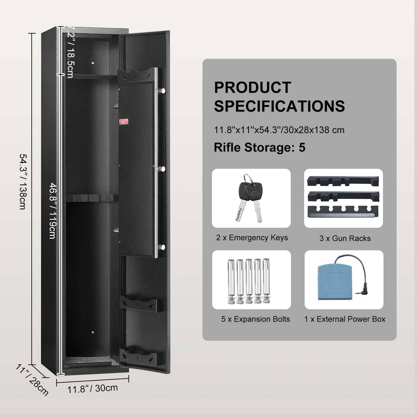 VEVOR 5 Gun Safe, Gun Security Cabinet with Fingerprint Lock, Quick Access Gun Storage Cabinet with Removable Shelf, Pistol Rack, Gun Cabinet for Home Long Gun and Pistols