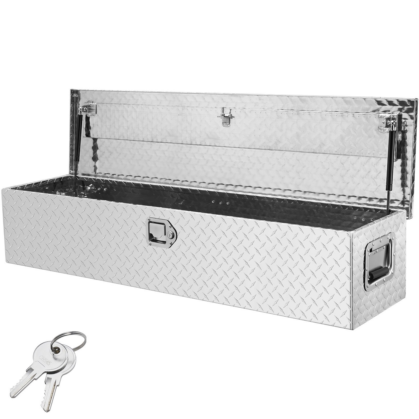 VEVOR Heavy Duty Aluminum Truck Bed Tool Box, Diamond Plate Tool Box with Side Handle and Lock Keys, Storage Tool Box Chest Box Organizer for Pickup, Truck Bed, RV, Trailer, 48"x15"x15", Silver