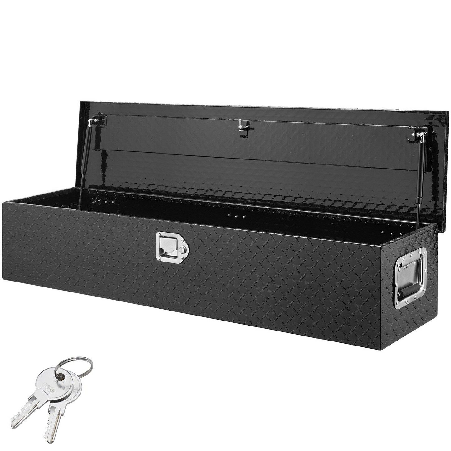 VEVOR Heavy Duty Aluminum Truck Bed Tool Box, Diamond Plate Tool Box with Side Handle and Lock Keys, Storage Tool Box Chest Box Organizer for Pickup, Truck Bed, RV, Trailer, 48"x15"x15", Black