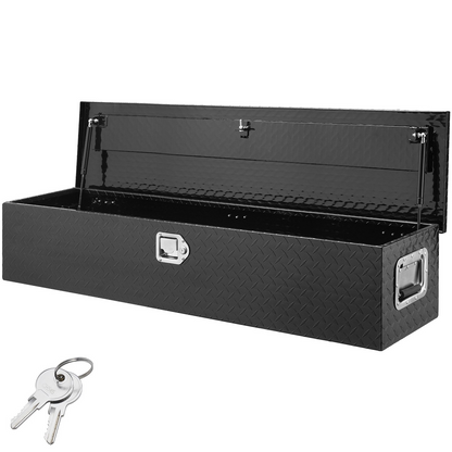 VEVOR Heavy Duty Aluminum Truck Bed Tool Box, Diamond Plate Tool Box with Side Handle and Lock Keys, Storage Tool Box Chest Box Organizer for Pickup, Truck Bed, RV, Trailer, 48"x15"x15", Black