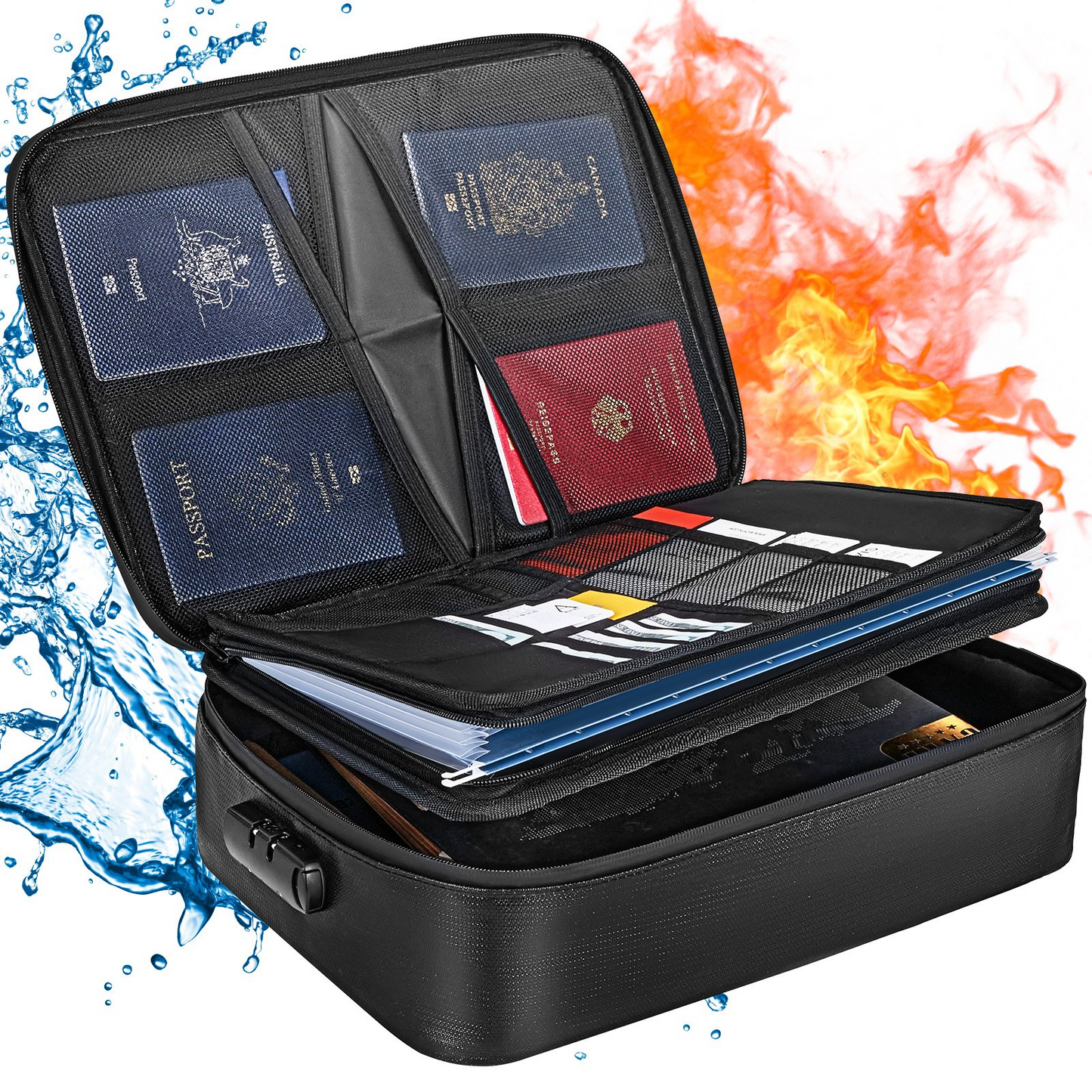 VEVOR Fireproof Document Box, Fireproof Document Bag with Lock 2000℉, 3-layer Fireproof and Waterproof File Box 14.17x10.63x4.13 inch with Zipper, for Money, Documents, Jewelry and Passport