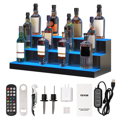 VEVOR LED Lighted Liquor Bottle Display Bar Shelf RF & App Control 30" 3-Step