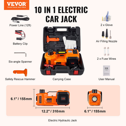 VEVOR Electric Car Jack, 5 Ton/11023 LBS Hydraulic Car Jack, Portable Car Jack Lifting with Built-in Inflatable Pump and LED Light, Car Jack for SUV MPV Sedan Truck Change Tires Garage Repair