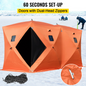 VEVOR 8 Person Ice Fishing Shelter, Pop-Up Portable Insulated Ice Fishing Tent, Waterproof Oxford Fabric Orange