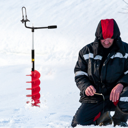 VEVOR Ice Drill Auger, 8'' Diameter Nylon Ice Auger, 41'' Length Ice Auger Bit, Auger Drill w/ 14'' Adjustable Extension Rod, Rubber Handle, Drill Adapter, Replaceable Auger Blade for Ice Fishing Red