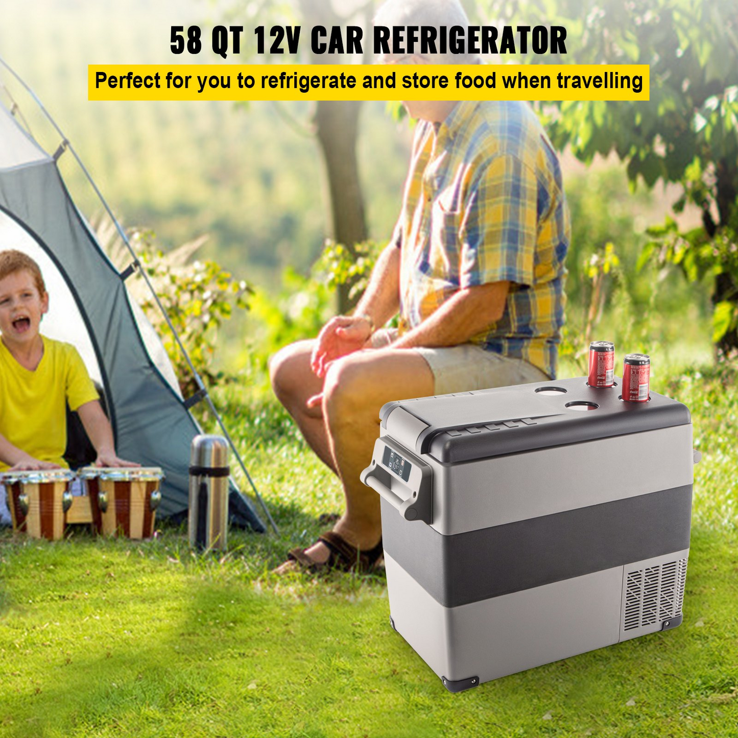 VEVOR 12 Volt Refrigerator, 58 Quart Car Refrigerator, Dual Zone Portable Refrigerator,RV Refrigerator with 12/24V DC and 110-240V AC, Freezer Fridge Cooler, for Car, RV, Camping and Home Use