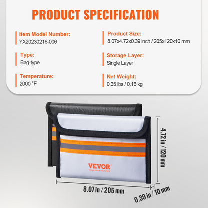 VEVOR Fireproof Document Bag, 2 pcs 8"x5" Fireproof Money Bag 2000℉, Fireproof and Waterproof Bag with Zipper and Reflective Strip, for Money, Documents, Jewelry and Passport