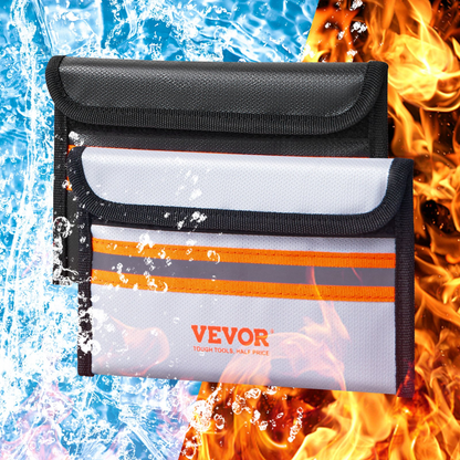 VEVOR Fireproof Document Bag, 2 pcs 8"x5" Fireproof Money Bag 2000℉, Fireproof and Waterproof Bag with Zipper and Reflective Strip, for Money, Documents, Jewelry and Passport