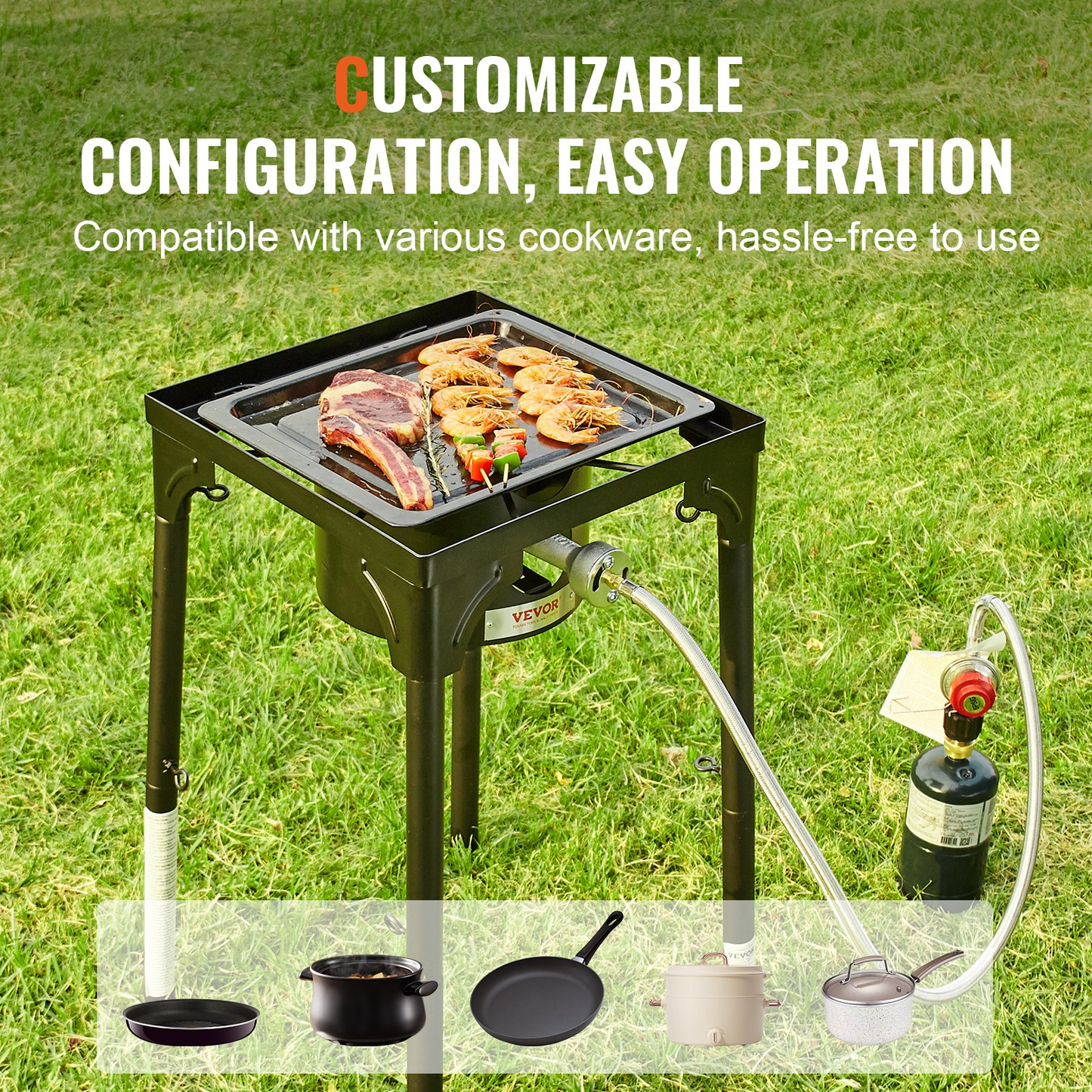 VEVOR Enkelbrännare utomhuscampingspis, 30 000 BTU Camping Modular Cooking Spis, Heavy Duty Gasspis i kolstål med avtagbart benställ &amp; PSI-regulator, för BBQ Home Camp Patio RV Matlagning