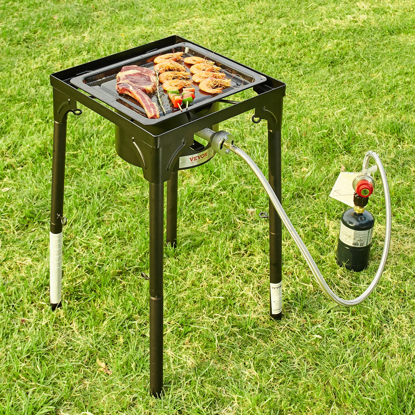 VEVOR Enkelbrännare utomhuscampingspis, 30 000 BTU Camping Modular Cooking Spis, Heavy Duty Gasspis i kolstål med avtagbart benställ &amp; PSI-regulator, för BBQ Home Camp Patio RV Matlagning