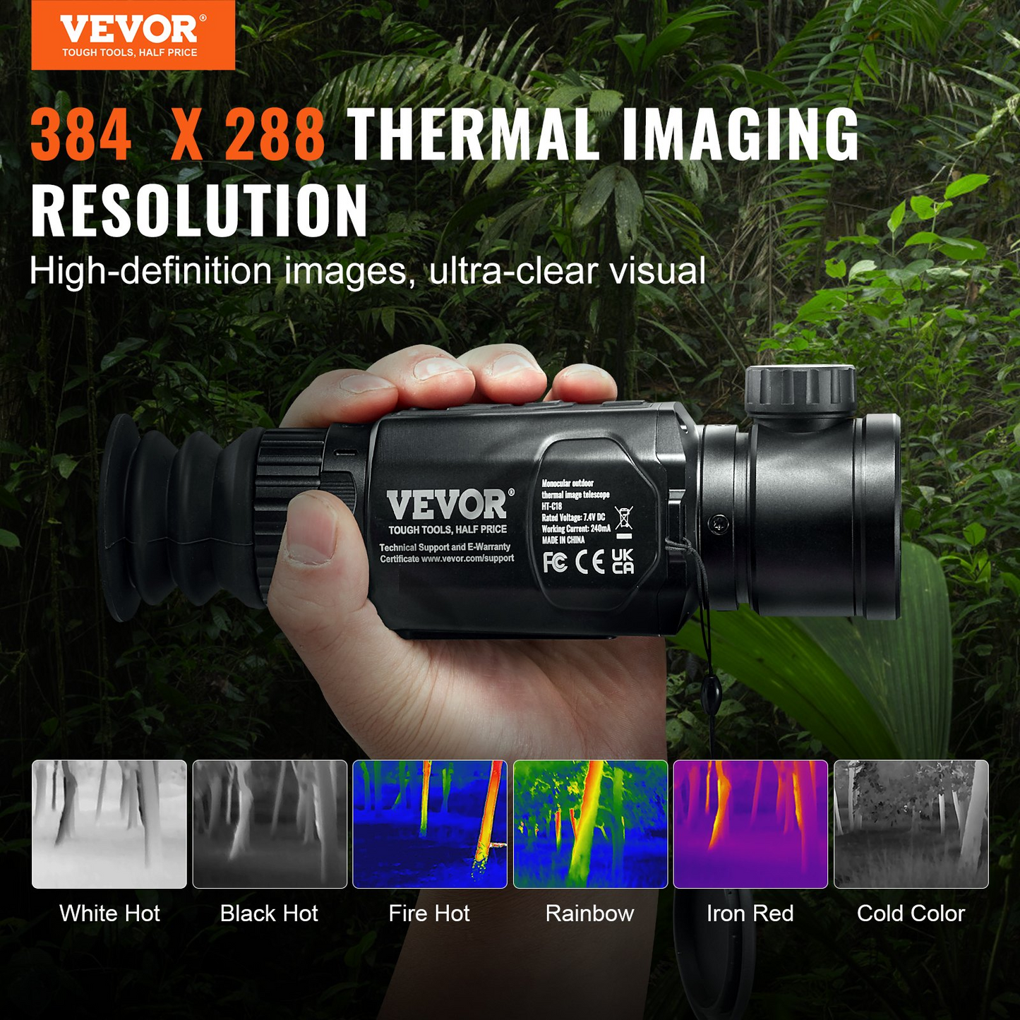 VEVOR termisk kamera Monocular Hunting Imaging Telescope 1X -8X Zoom 0,39" OLED-skärm