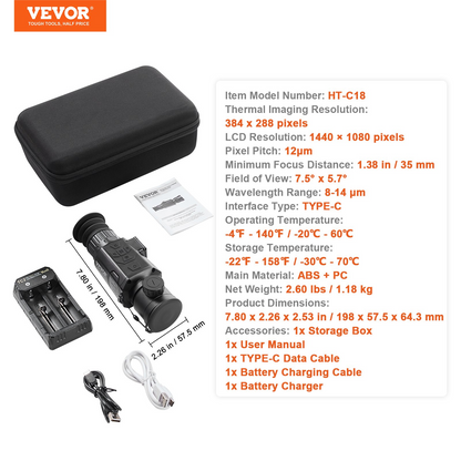 VEVOR termisk kamera Monocular Hunting Imaging Telescope 1X -8X Zoom 0,39" OLED-skärm