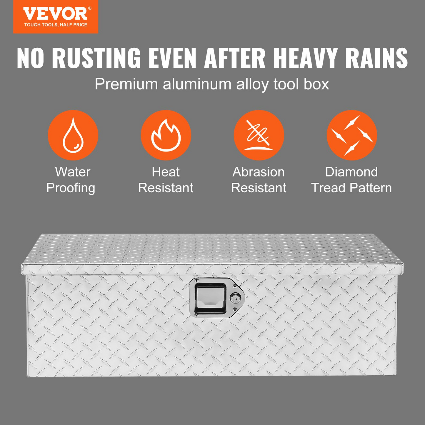 VEVOR Heavy Duty Aluminum Truck Bed Tool Box, Diamond Plate Tool Box with Side Handle and Lock Keys, Storage Tool Box Chest Box Organizer for Pickup, Truck Bed, RV, Trailer, 30"x13"x9.6", Silver