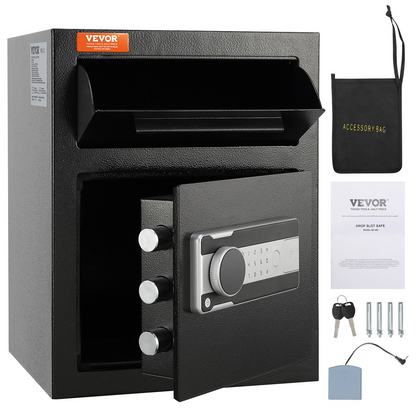 VEVOR 1.7 Cub Depository Safe, Deposit Safe with Drop Slot, Electronic Code Lock and 2 Emergency Keys, 17.71'' x 13.77'' x 13.77'' Business Drop Slot Safe for Cash, Mail in Home, Hotel, Office