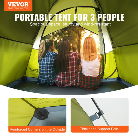 VEVOR 3 Person Camping Tent, Waterproof Lightweight Backpacking Tent for Outdoor Family Camping,Hiking,Hunting, Mountaineering Travel 7'x7'x48"