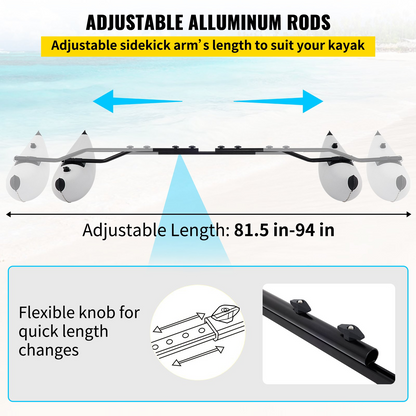 VEVOR Stabilisatorer för kajakstöd, 2 st, PVC-uppblåsbara stödbensflöte med sidekick-armar Stång, stående flytstabilisatorsystem för kajaker, kanoter, fiskebåtar