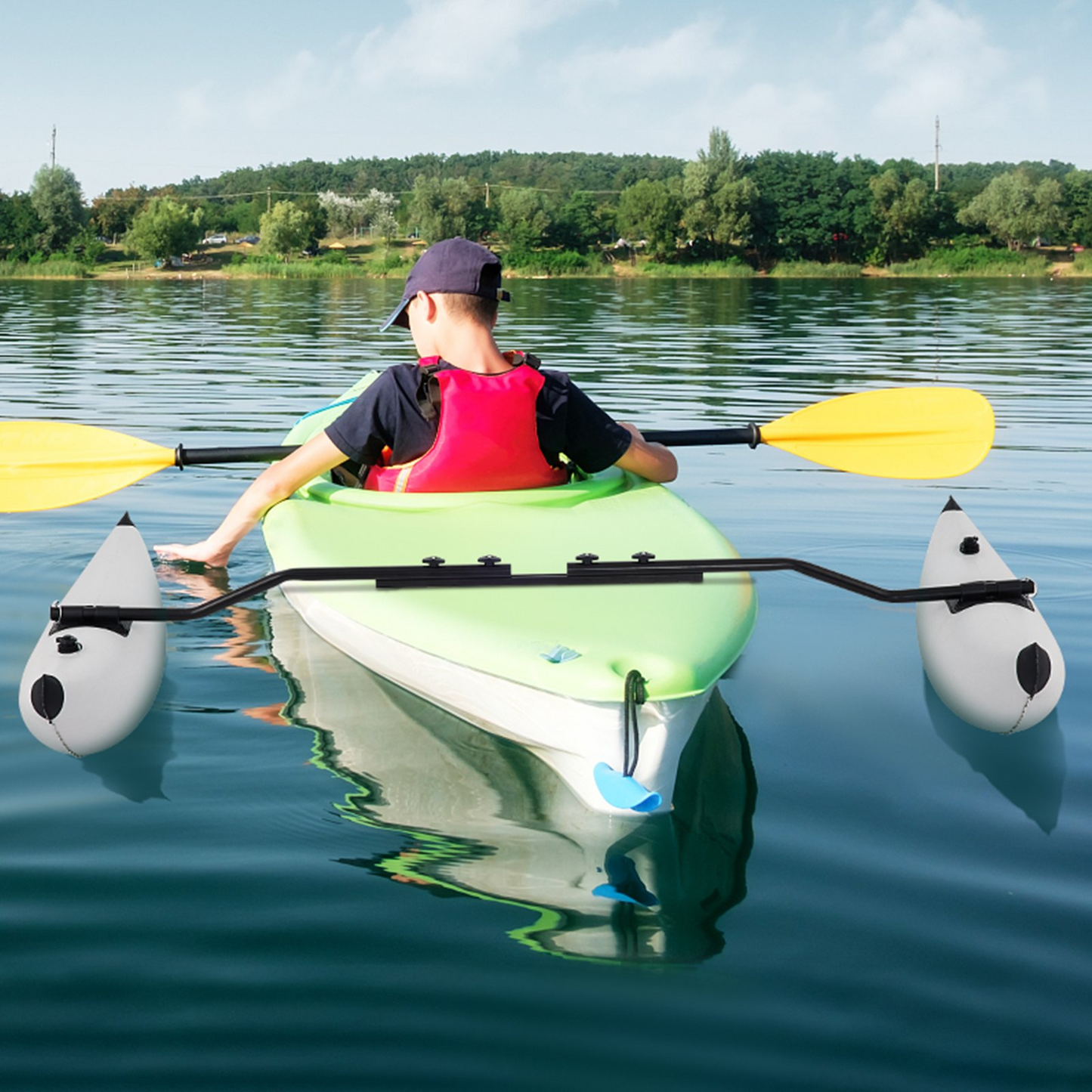 VEVOR Stabilisatorer för kajakstöd, 2 st, PVC-uppblåsbara stödbensflöte med sidekick-armar Stång, stående flytstabilisatorsystem för kajaker, kanoter, fiskebåtar