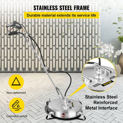 VEVOR högtryckstvätt Ytrengöring, 23'', Max. 4000 PSI tryck med 3 munstycken för rengöring av uppfarter, trottoarer, ram i rostfritt stål med roterande handtag, hjul, passar för 3/8'' snabbkoppling