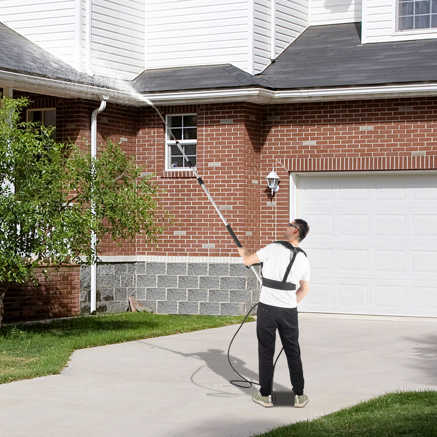 VEVOR teleskopisk högtryckstvättstav, 18 fots längd justerbar Power Washer-förlängningsstav, 4000PSI 9GPM Power Cleaning Tools med rembälte, 5 munstycksspetsar, 3/8'' &amp; 1/4'' snabbkopplingar, Silver/svart