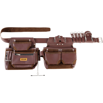 VEVOR Tool Belt, 22 Pockets, Adjust from 29 Inches to 54 Inches, Premium PU Heavy Duty Tool Pouch Bag, Detachable Tool Bag for Electrician, Carpenter, Handyman, Woodworker, Construction, Framer, Brown