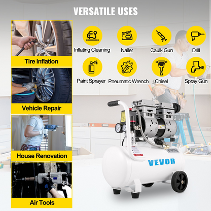 VEVOR Air Compressor 6.6 Gallon, Portable Air Compressor 1 HP, Oil Free Air Compressor Steel Tank 750W, Pancake Air Compressor 115 PSI, Ultra Quiet Compressor for Home Repair, Tire Inflation