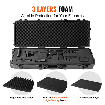 VEVOR Tactical Range Case, Outdoor Tactical Range Case med 3 lager Helt skyddande skum, 42 tum låsbar Hard Tactical Range Case med hjul, IP67 vattentät och krosssäker