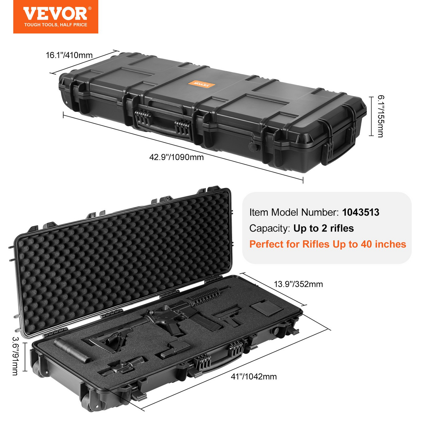 VEVOR Tactical Range Case, Outdoor Tactical Range Case med 3 lager Helt skyddande skum, 42 tum låsbar Hard Tactical Range Case med hjul, IP67 vattentät och krosssäker