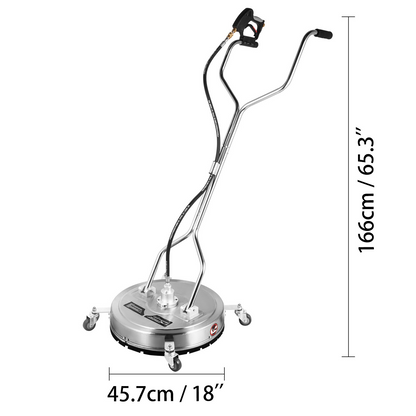 VEVOR Surface Cleaner 18 inch Flat Surface Cleaner for Pressure Washer 4000psi Pressure with 3/8 Quick Connector Surface Cleaner W/ Casters 10.5GPM Stainless Steel Rotating Rod & 3 Nozzle for Patio