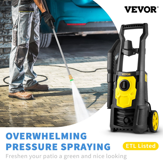 VEVOR Elektrisk högtryckstvätt, 2000 PSI, Max. 1,76 GPM Power Washer med 30 ft slang, 5 snabbkopplingsmunstycken, skumkanon, portabel för att rengöra uteplatser, bilar, staket, uppfarter, ETL-listad