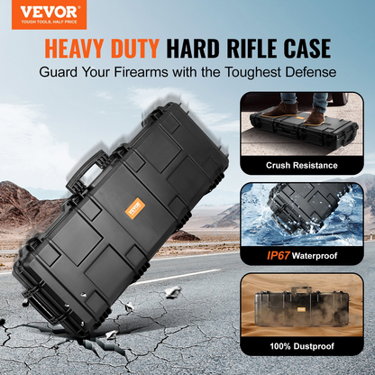 VEVOR Tactical Range Case, Outdoor Tactical Hard Case with 3 Layers Fully-protective Foams, 42 inch lockable Hard Tactical Range Case with Wheels, IP67 Waterproof & Crushproof