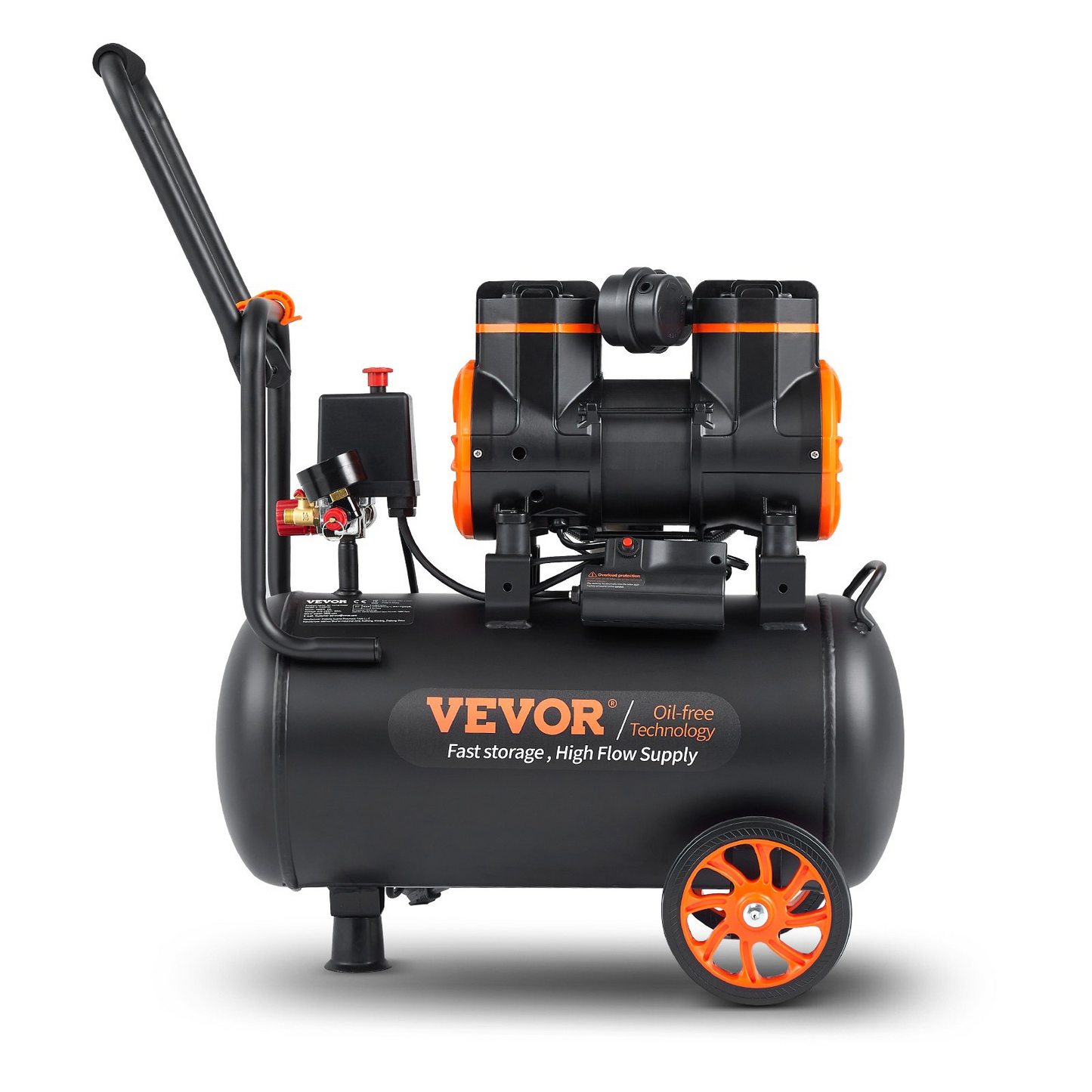 VEVOR luftkompressor 6,3 gallon 1450W 3,35 CFM@ 90PSI 70 dB Ultra Tyst oljefri