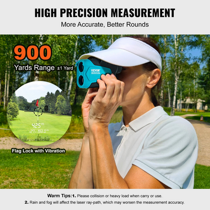 VEVOR Golf Rangefinder, 900 Yards Laser Golfing Hunting Range Finder, 6X Magnification Distance Measuring, Golfing Accessory with External Magnet Mount, High-Precision Flag Lock, Slope, and Batteries