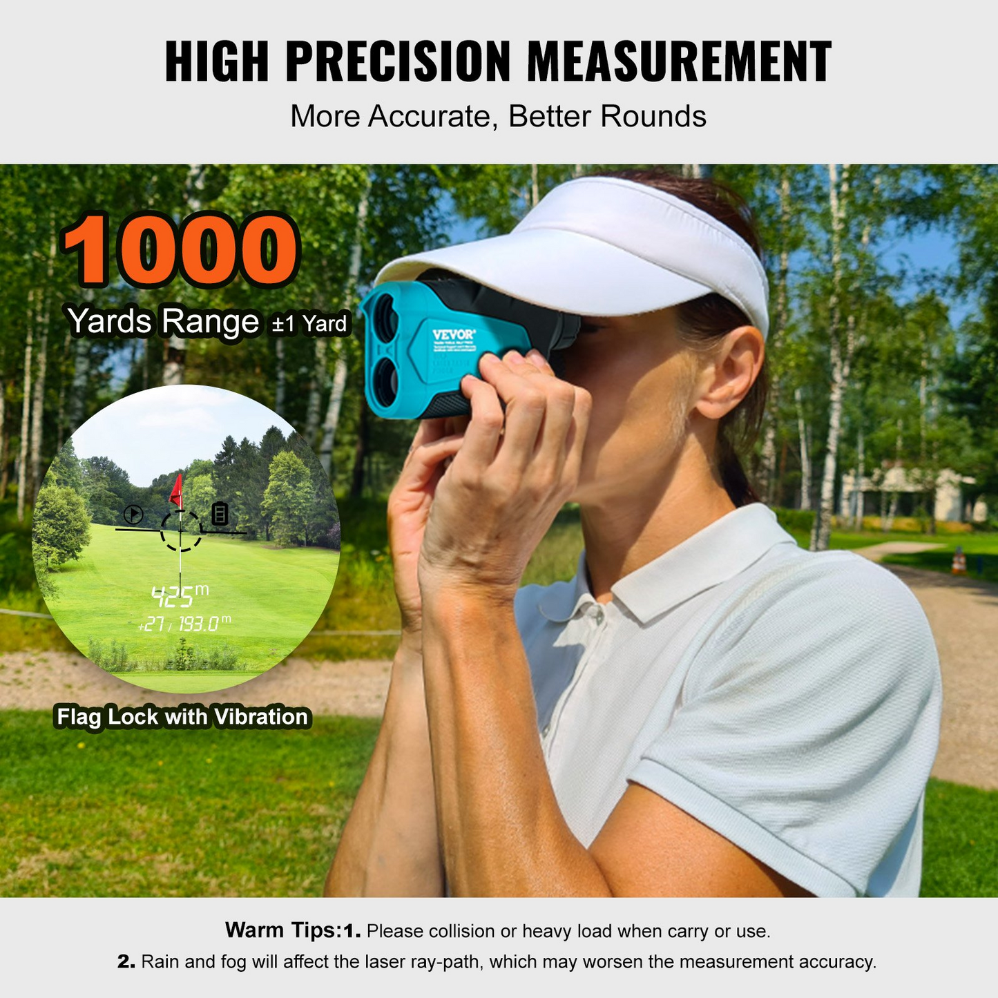 VEVOR Golf Avståndsmätare, 1000 Yards Laser Golf Jaktavståndsmätare, 6X förstoringsavståndsmätning, Golftillbehör med externt magnetfäste, högprecisionsflagglås, lutning och batterier