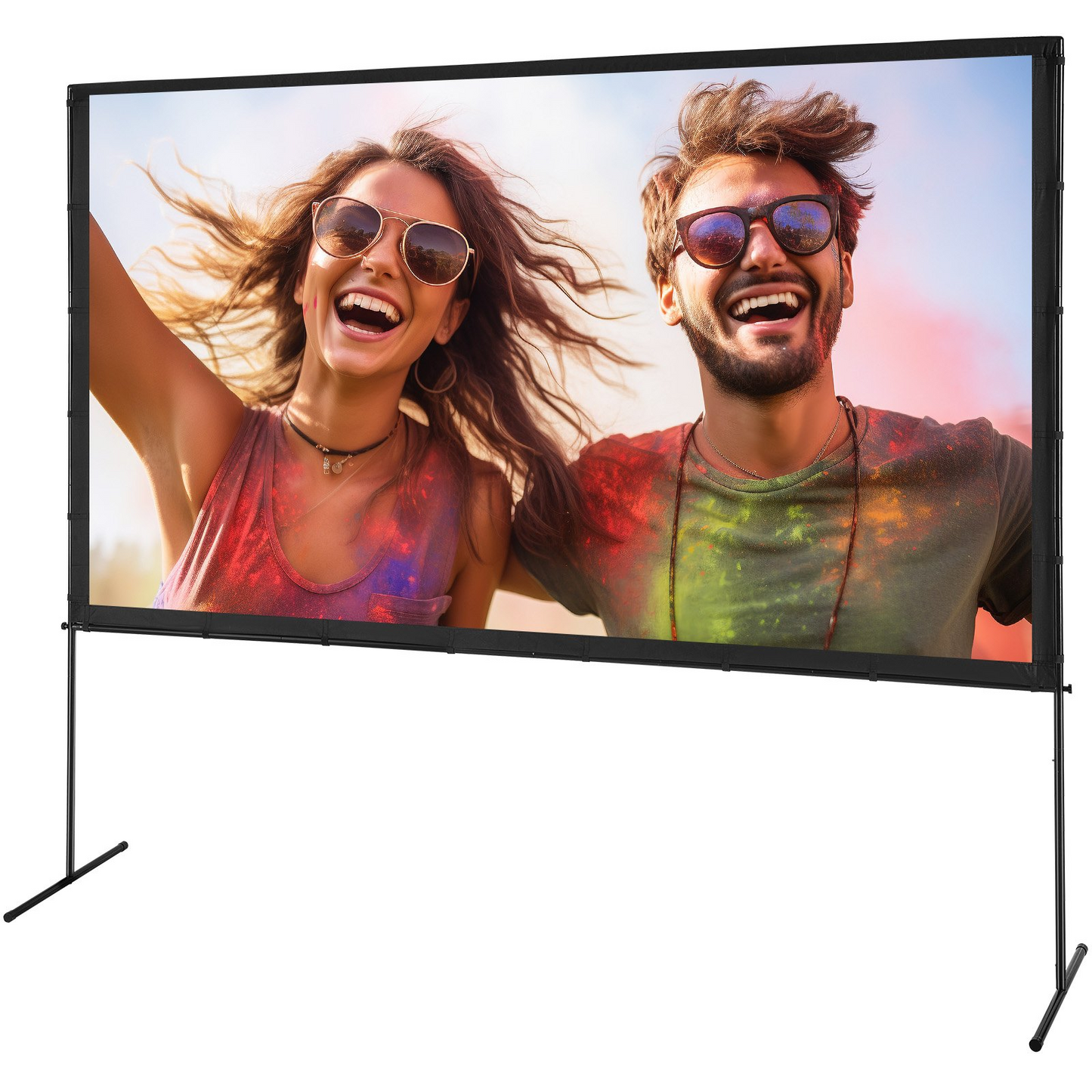 VEVOR Projector Screen with Stand, 120 inch 16:9 4K 1080 HD Outdoor Movie Screen with Stand, Wrinkle-Free Projection Screen with Bar Feet and Carry Bag, for Home Theater Cinema Backyard Movie Night