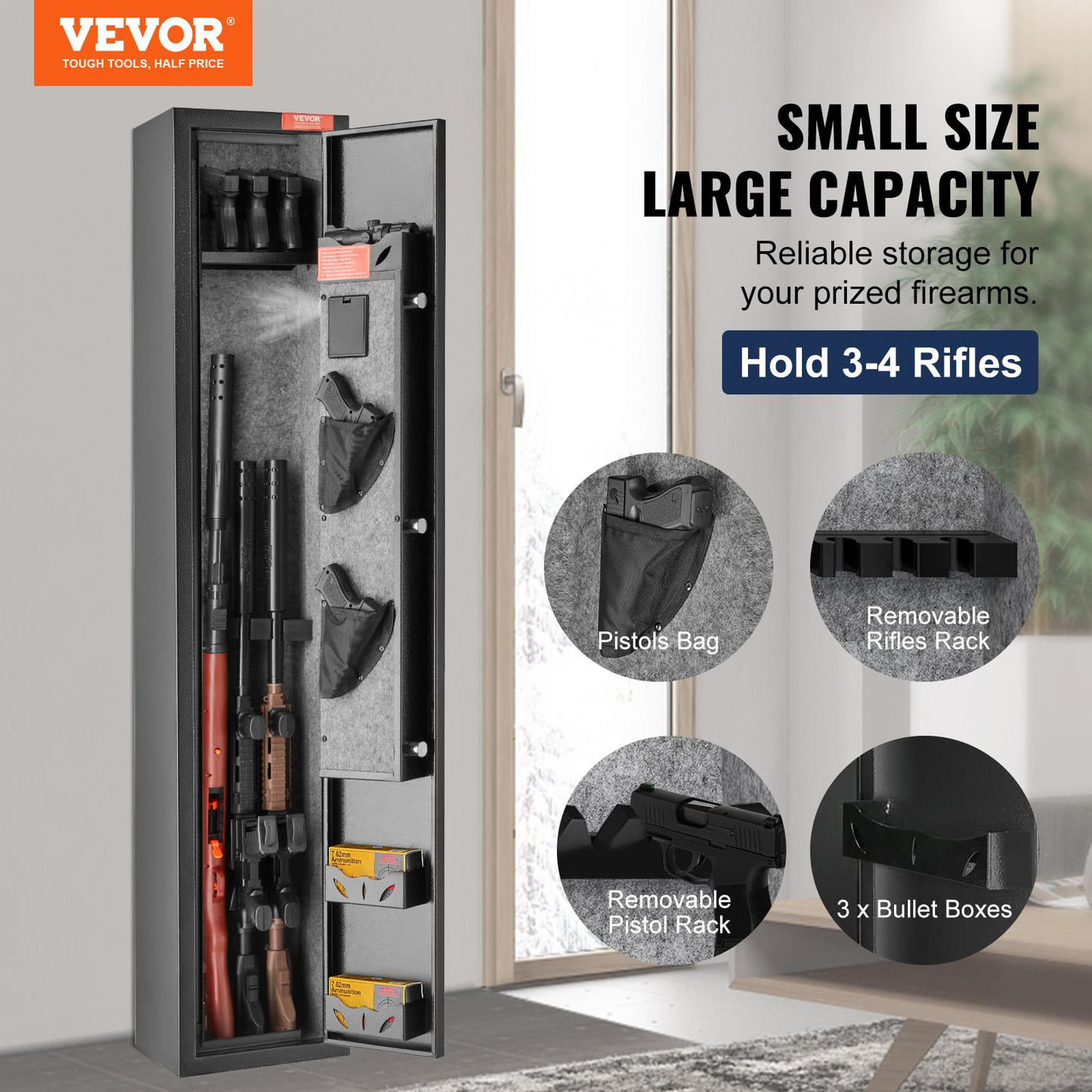 VEVOR 3 Gun Safe, Gun Security Cabinet with Lock & Digital Keypad, Quick Access Gun Storage Cabinet with Removable Shelf, Pistol Rack, Gun Cabinet for Home Long Gun and Pistols