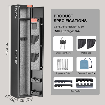 VEVOR 3 Gun Safe, Gun Security Cabinet with Lock & Digital Keypad, Quick Access Gun Storage Cabinet with Removable Shelf, Pistol Rack, Gun Cabinet for Home Long Gun and Pistols