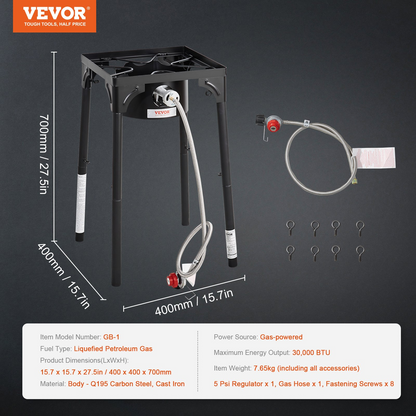 VEVOR Single Burner Outdoor Camping Stove, 30,000-BTU Camping Modular Cooking Stove, Heavy Duty Carbon Steel Gas Cooker with Detachable Legs Stand & PSI Regulator, for BBQ Home Camp Patio RV Cooking