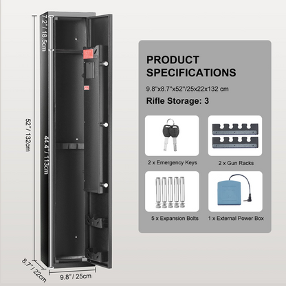 VEVOR 3 Gun Safe, Gun Security Cabinet with Lock & Digital Keypad, Quick Access Gun Storage Cabinet with Removable Shelf, Pistol Rack, Gun Cabinet for Home Long Gun and Pistols