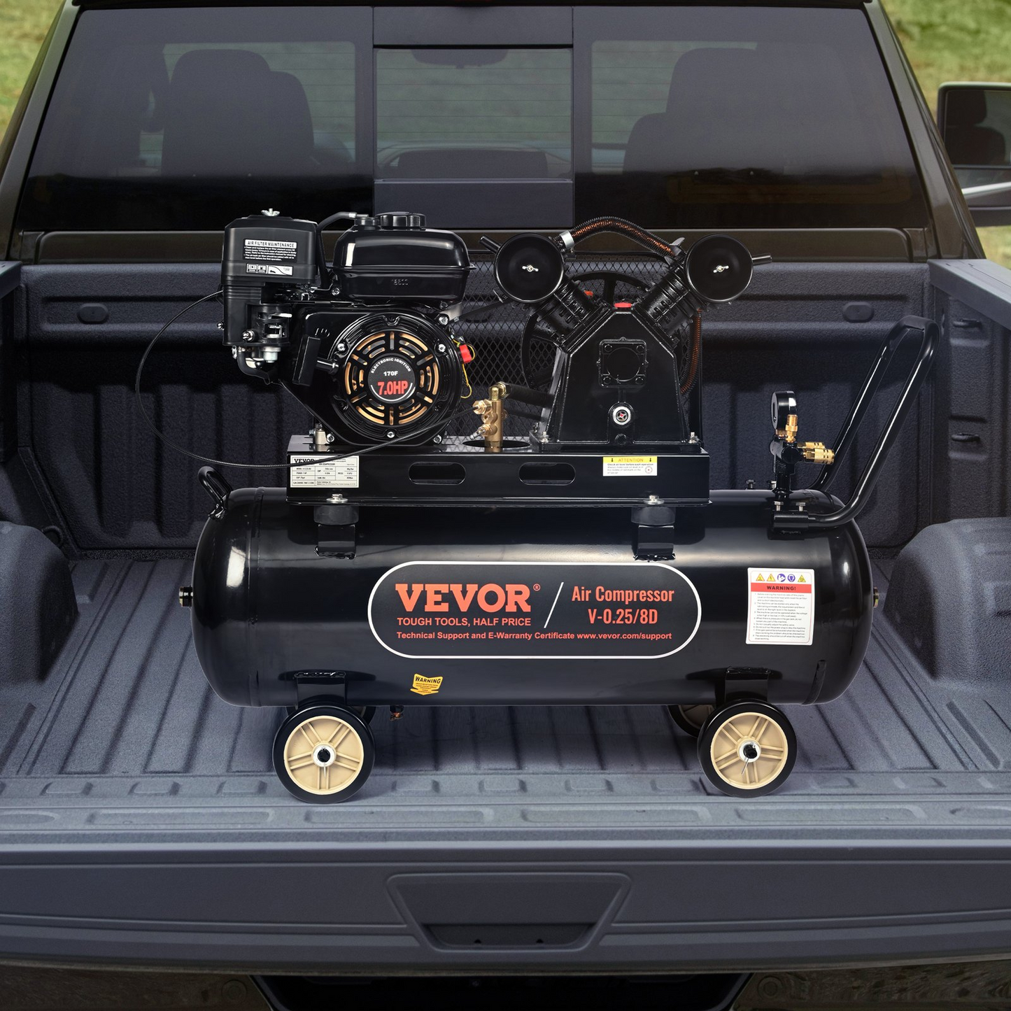 VEVOR 7HP Gas Powered Air Compressor, 21 Gallon Horizontal Air Compressor Tank, 9CFM@115PSI Gas Driven Piston Pump Air Compressed System with 115PSI Max Pressure for Construction Sites Workshop