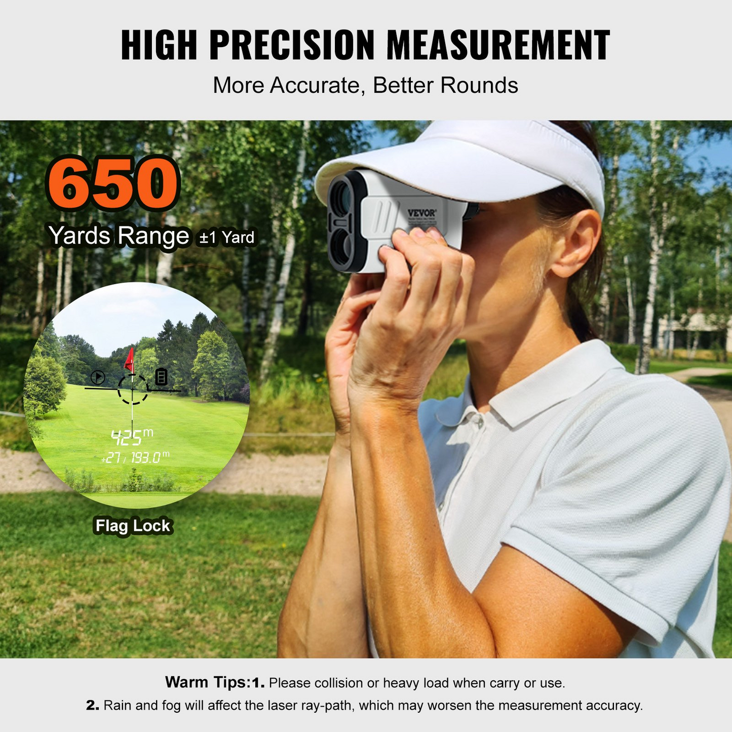 VEVOR golfavståndsmätare, 650 yards lasergolfjaktavståndsmätare, 6X förstoringsavståndsmätning, golftillbehör med högprecisionsflagglås, lutningsbrytare, kontinuerlig skanning och batterier