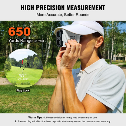 VEVOR Golf Rangefinder, 650 Yards Laser Golfing Hunting Range Finder, 6X Magnification Distance Measuring, Golfing Accessory with High-Precision Flag Lock, Slope Switch, Continuous Scan, and Batteries